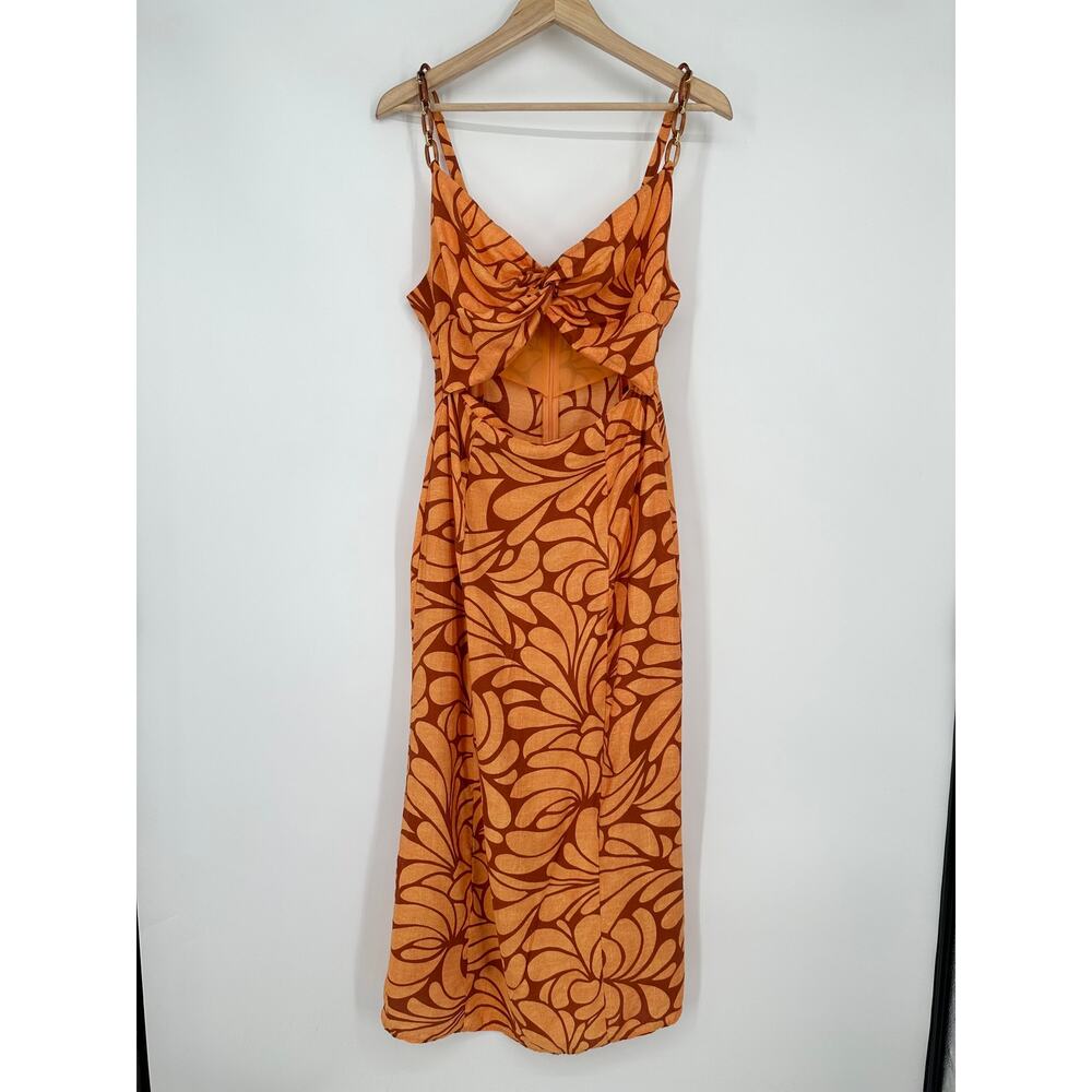 Zara Orange Patterned Midi Dress - Picture 6 of 14
